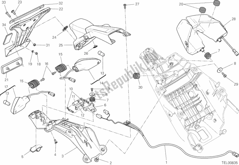 Todas as partes de Suporte Da Placa Da Matrícula - Luz Traseira do Ducati Hypermotard Brasil 821 2015